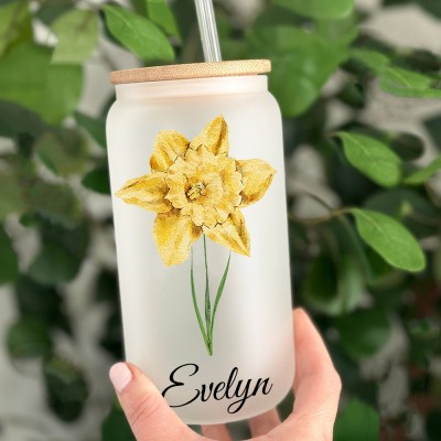 Personalised Birth Flower Tumbler For Her and Bridesmaid Bachelorette Party Gift