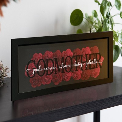 Personalised Mum Flower Shadow Box With Kids Name For Grandma Mother's Day Gift Ideas