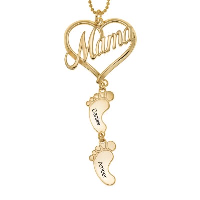 Personalised Love MaMa Heart 1-10 Baby Feet Charms Name Necklace