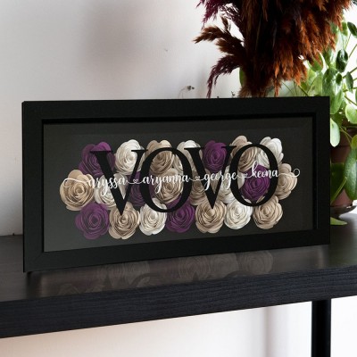 Personalised Flower Shadow Box With Kids Name For Grandma Mother's Day Gift Ideas