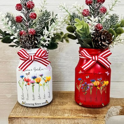 Personalised Nana's Garden Vase With Grandchildren Name and Birth Month Flower For Christmas Gift