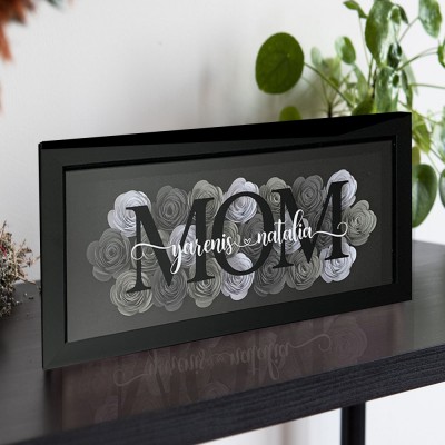 Personalised Mum Flower Shadow Box With Kids Name For Grandma Mother's Day Gift Ideas