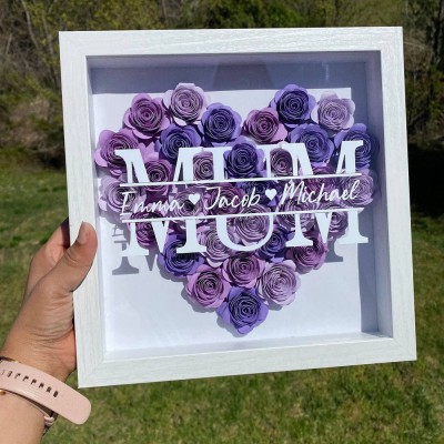Personalised Mum Flower Shadow Box With Kids Name For Mother's Day