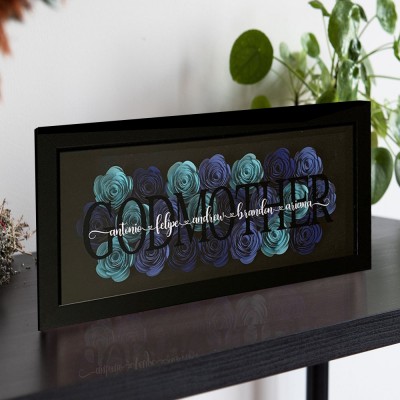 Personalised Mum Flower Shadow Box With Kids Name For Grandma Mother's Day Gift Ideas
