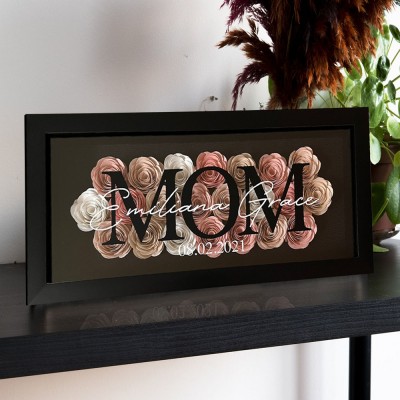 Personalised Mum Flower Shadow Box With Kids Name For Grandma Mother's Day Gift Ideas