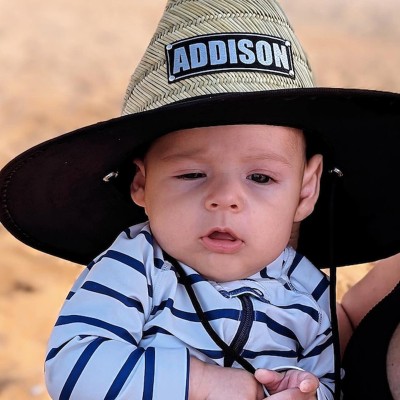 Personalised Name Straw Hat with Leather Patch For Kids Adult