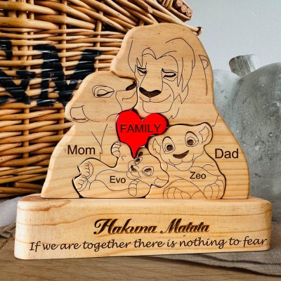 Custom Wooden Lion Family Puzzle For Family Christmas Gift