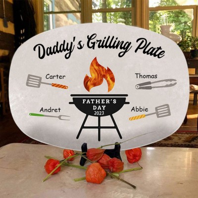 Personalised BBQ Dad Platter With Kids Name Daddy's Grilling Plate For Father's Day Gift Ideas