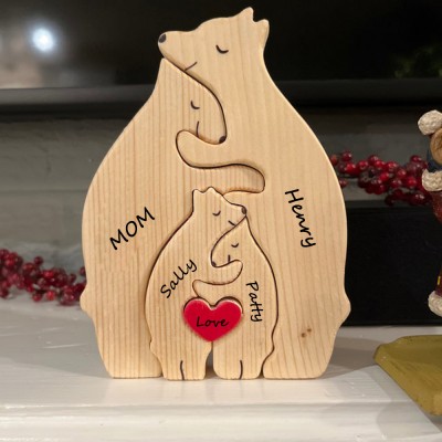 Custom Wood Bear Family Puzzle Keepsake Home Decor For Mother's Day Gift
