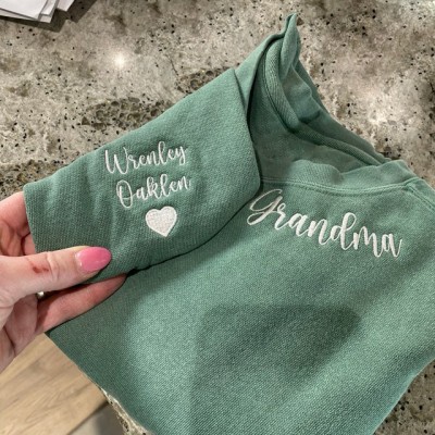 Custom Embroidered Grandma Sweatshirt Hoodie with Kids Names For Mother's Day Gift Ideas