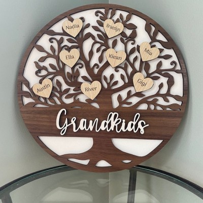 Personalized Family Heart Tree Name Engraved Sign Home Decor Christmas Gift