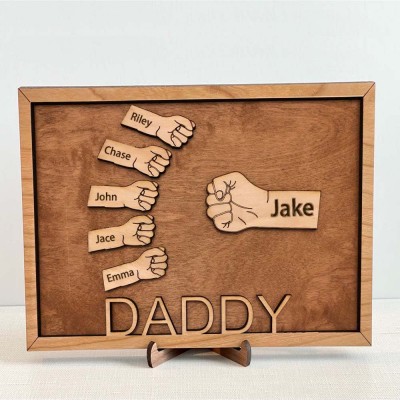 Personalised Dad and Kids Fist Bump With Name Frame Sign For Father's Day