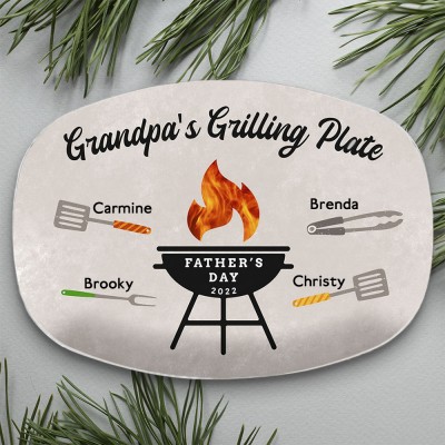 Personalised Barbecue Platter With Kids Name For Dad Grandpa's Grilling Plate Father's Day