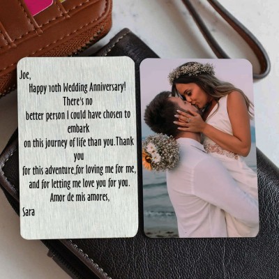 Personalised Metal Wallet Photo Card Love Note Anniversary Valentine's Day