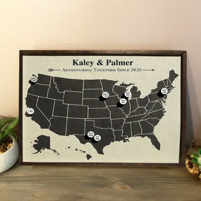 Push Pin USA Travel Map For Couples Custom Anniversary Gifts Home Wall Decor