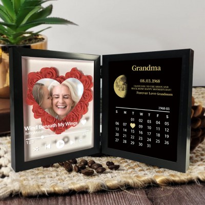 Personalised Flower Shadow Box Moon Phase Calendar with Names Gift for Mother's Day