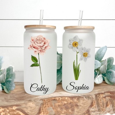 Personalised Birth Month Flower Tumbler For Her and Bridesmaid Bachelorette Party Gift