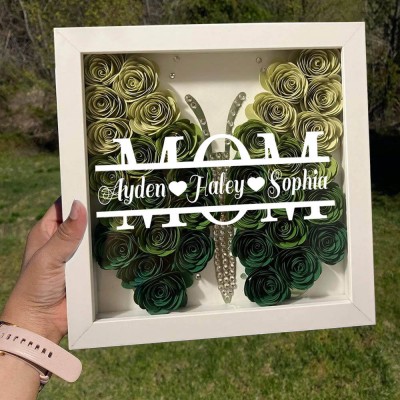 Personalised Mum Butterfly Shadow Box With Kids Name For Grandma Mother's Day Gift Ideas