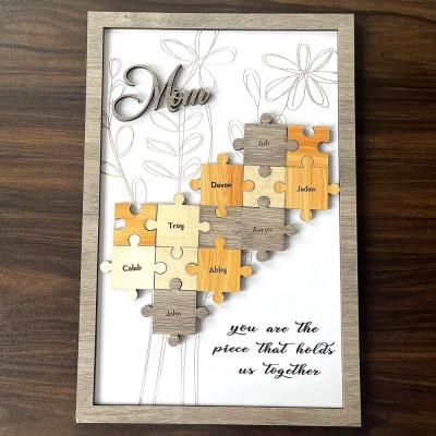 Personalised You Are The Piece That Holds Us Together Mum Puzzle Sign With Kids Names