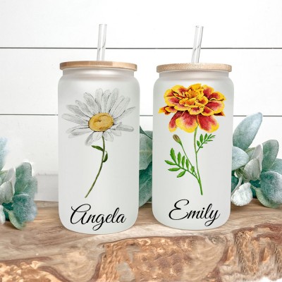 Personalised Birth Month Flower Tumbler For Her and Bridesmaid Bachelorette Party Gift