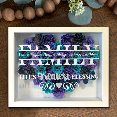 Personalised Family Flower Shadow Box With Name For Mother's Day Christmas Birthday