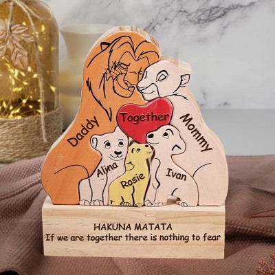Custom Wooden Lion Family Puzzle For Family Christmas Gift