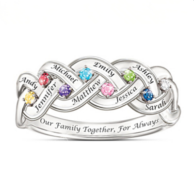 S925 Silver Personalised Engraved 1-8 Family Names and Birthstones Ring For Mother's Day Gifts