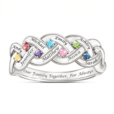 S925 Silver Personalized Engraved 1-8 Family Names and Birthstones Ring For Mother's Day Gifts