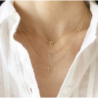 S925 Silver Personalized Sparkle Initial Letter Name Necklace