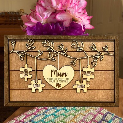 Custom Mum Puzzle Pieces Sign With Kids Name For Mum Grandma Home Wall Decor