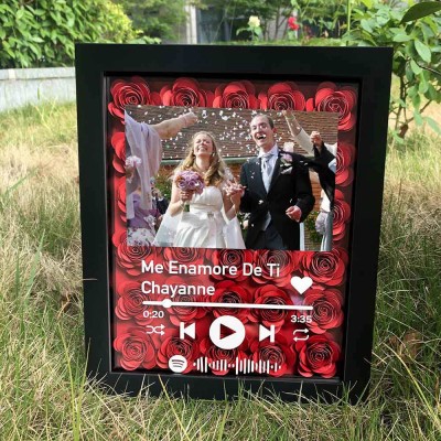 Personalised Spotify Flower Shadow Box With Couple Photo For Wedding Anniversary Valentine's Day