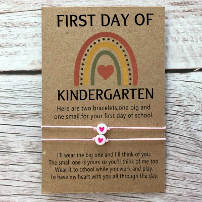 First Day of Kindergarten Back to School Bracelet Mummy and Me Anxiety Separation Wish Gifts For Kid Set of 2