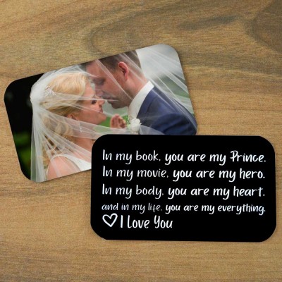 Personalised Metal Wallet Photo Card Love Note Anniversary Gift for Him Her