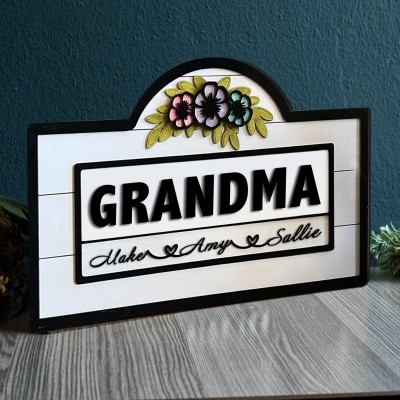 Personalised Grandma Sign With Grandchildren Name Family Home Decor For Mum Nana Mother's Day