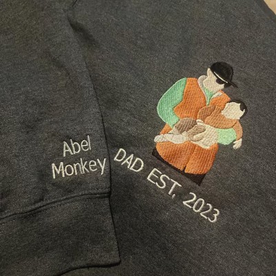 Custom Embroidered Dad Sweatshirt From Portrait with Kid Name Fathers Day or Birthday Gift for Dad