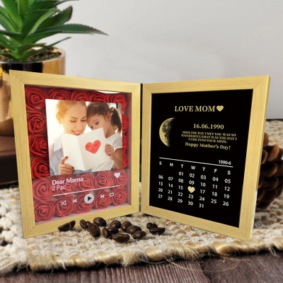 Personalised Flower Shadow Box Moon Phase Calendar with Names Gift for Mother's Day