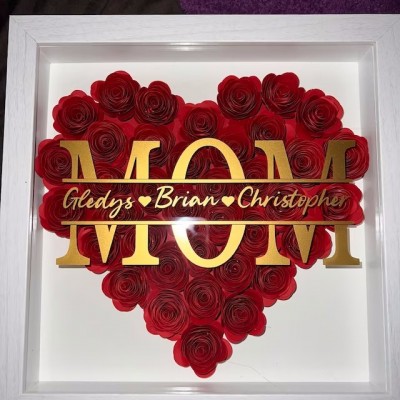 Personalised Mum Heart Flower Shadow Box With Kids Name For Mother's Day Birthday