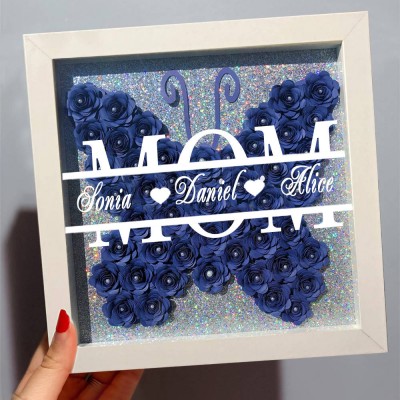 Personalised Mum Butterfly Shadow Box With Kids Name For Grandma Mother's Day Gift Ideas