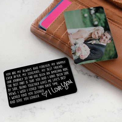 Personalised Metal Wallet Photo Card Love Note Anniversary Valentine's Day