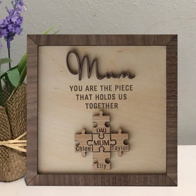 Custom Mum Puzzle Pieces Sign With Kids Name For Mum Grandma Home Wall Decor