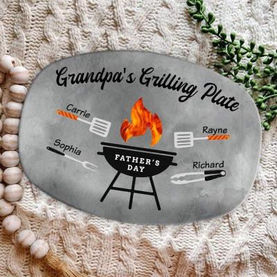 Personalised BBQ Platter With Kids Name Grandpa's Grilling Plate For Father's Day Gift Ideas