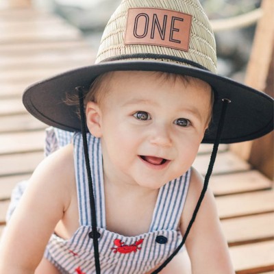 Personalised Name Straw Sun Hat with Leather Patch For Kids Adult
