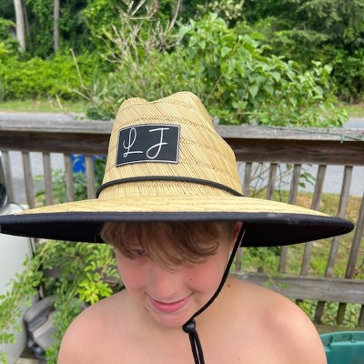 Personalised Name Straw Sun Hat with Leather Patch For Kids Adult