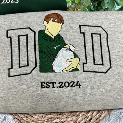 Custom Embroidered Dad Sweatshirt From Portrait with Kid Name Fathers Day or Birthday Gift for Dad