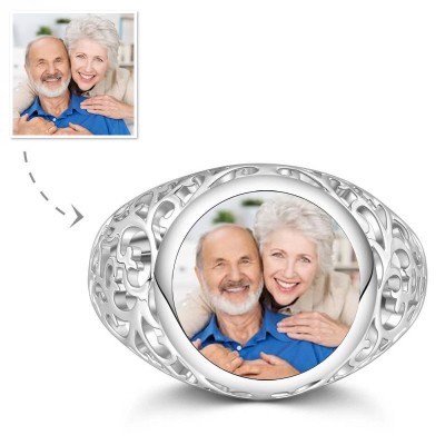 S925 Sterling Silver Round Personalised Photo Ring Anniversary Gifts
