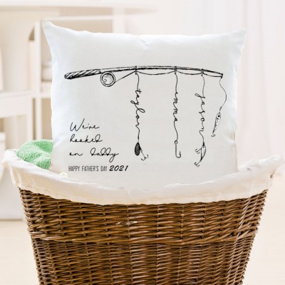 Personalised Family Names Pillow Case We're Hooked on Dad Papa Grandpa Father's Day Gift