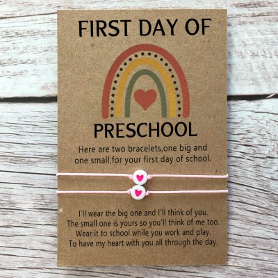 First Day of Preschool Back to School Bracelet Mummy and Me Anxiety Separation Wish Gifts For Kid Set of 2