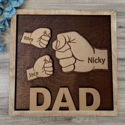 Personalised Dad and Kids Fist Bump With Name Frame Sign For Father's Day