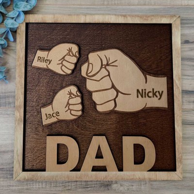 Personalized Dad and Kids Fist Bump With Name Frame Sign For Father's Day