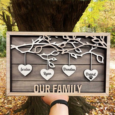 Personalized Family Tree Sign With Name Engraved Home Decor Anniversary Christmas Day Gift Ideas